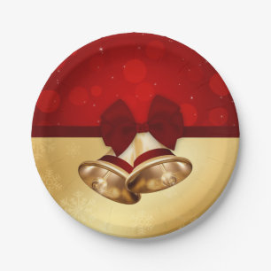 Precious Golden Christmas Bells Paper Plates