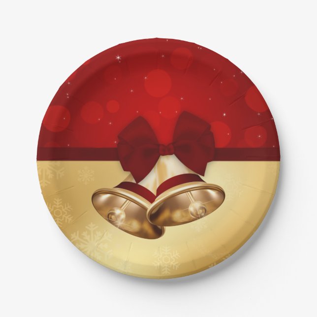 Precious Golden Christmas Bells Paper Plates (Front)