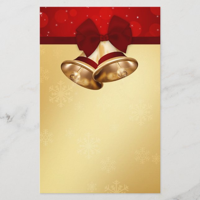 Precious Golden Christmas Bells Stationery (Front)
