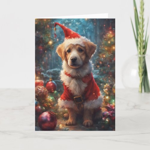 Precious Golden Retriever Holiday Puppy Art card