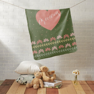 Precious Heart Sage Green Floral Blanket Design
