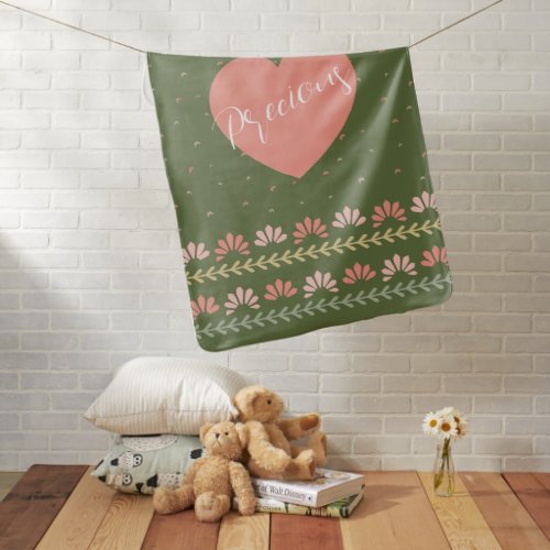 Precious Heart Sage Green Floral Blanket Design