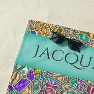 Precious Jewels Gemstone Look Mosaic - Customize a Beach Towel