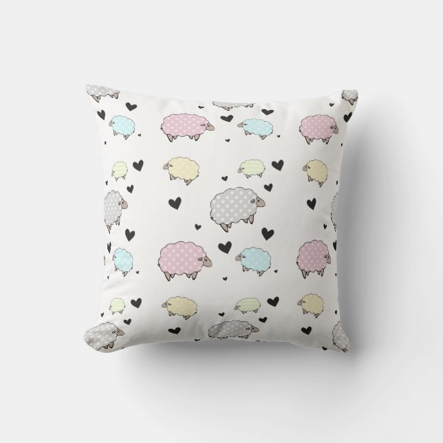 Precious Little Baby Sheep Pattern Throw Pillow (Front)