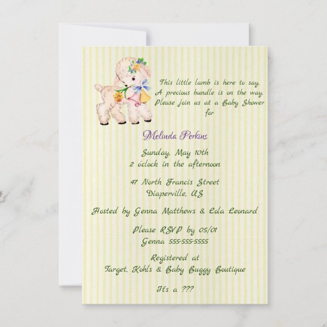 Precious Little Lamb Baby Shower Invitation (Front)