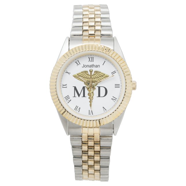 Precious Medical Gold Caduceus Medical Doctor MD Watch (Front)