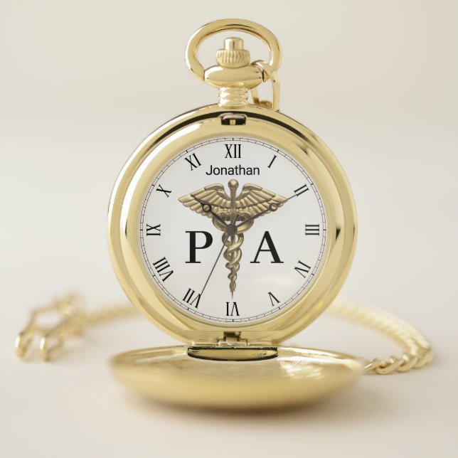 Precious Medical Gold Caduceus Physician Assistant Pocket Watch (Inside)
