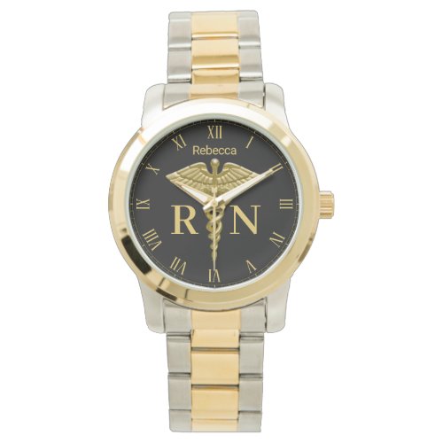 Precious Medical Gold Caduceus Registered Nurse RN Watch