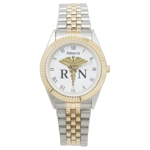 Precious Medical Gold Caduceus Registered Nurse RN Watch