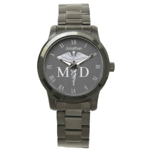 Precious Medical Silver Caduceus Medical Doctor MD Watch