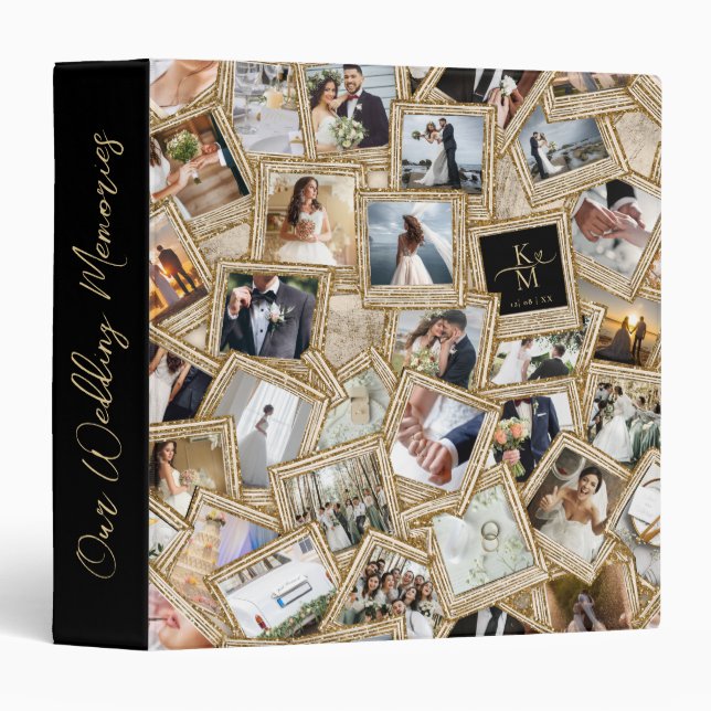 Precious Memories 30 Photo Collage Gold ID1065 3 Ring Binder (Front/Spine)