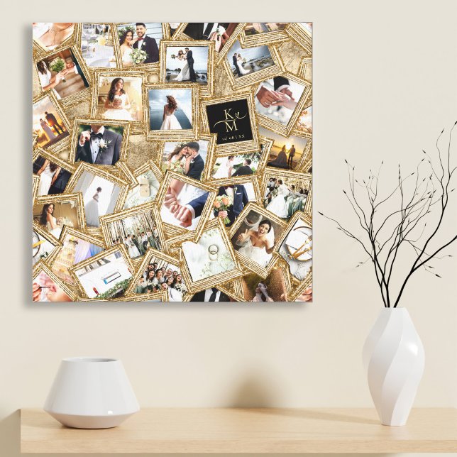 Precious Memories 30 Photo Collage Gold ID1065 Canvas Photo Tile (Creator Uploaded)