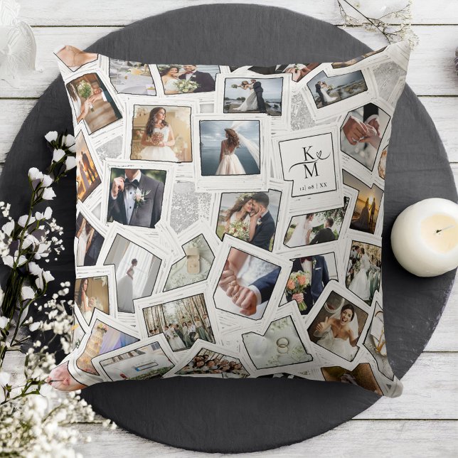 Precious Memories 30 Photo Collage White ID1065 Throw Pillow (Creator Uploaded)