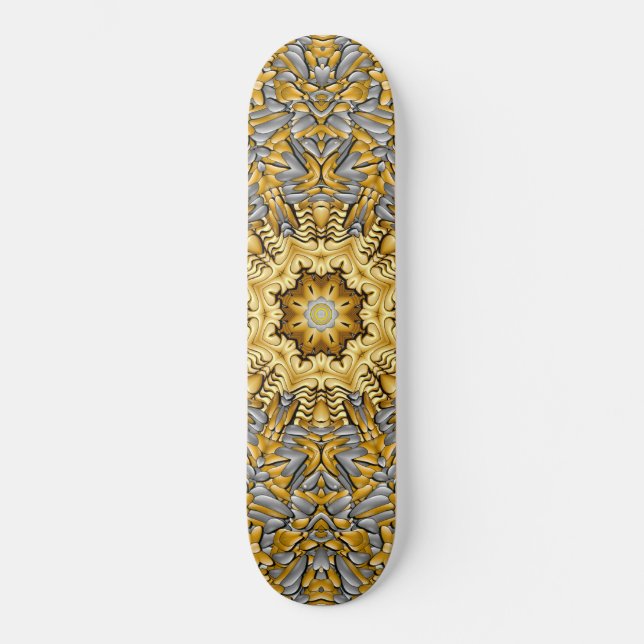 Precious Metal Gold  Silver Vintage Kaleidoscope Skateboard Deck (Front)