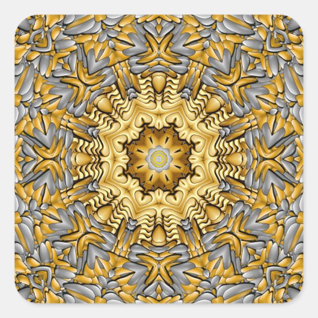 Precious Metal Gold  Silver Vintage Kaleidoscope Square Sticker (Front)