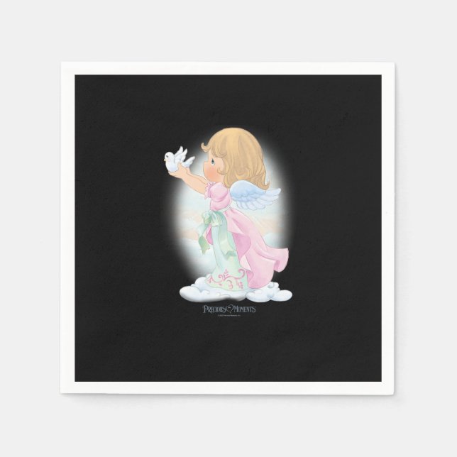 Precious Moments Christmas Cute Angel and Dove Pre Napkins (Front)