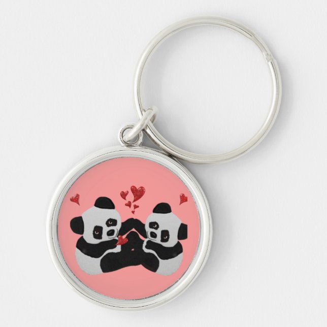 Precious Panda Hearts Keychain (Front)