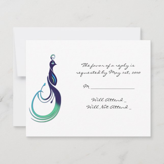 Precious Peacock in Purple, Teal, and Green RSVP Card (Front)