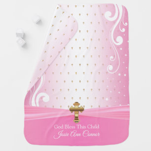Precious Pink Baby Girl Christening   Baptism Blanket