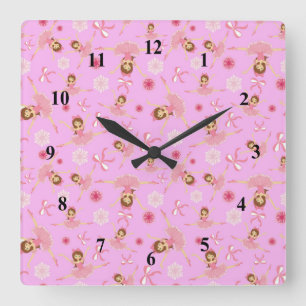 Precious Pink Ballerina Square Wall Clock