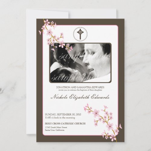 Precious Pink Cherry Blossom Baptism Invitation