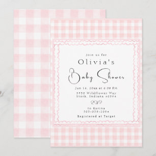 Precious Pink Gingham Baby Shower Invitation