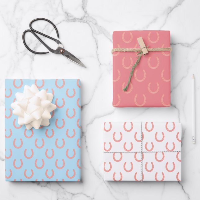 Precious Pink Horseshoes Baby Shower Cowgirl  Wrapping Paper Sheets (Front)
