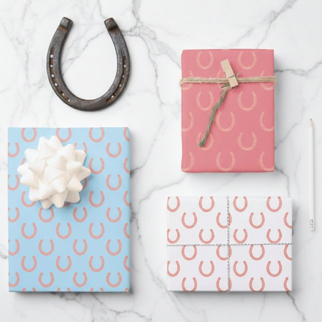 Precious Pink Horseshoes Baby Shower Cowgirl  Wrapping Paper Sheets (Precious Pink Horseshoes Baby Shower Cowgirl Wrapping Paper Sheets year of the fire horse
)