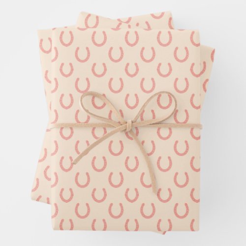 Precious Pink Horseshoes Pale Blush Cowgirl  Wrapping Paper Sheets