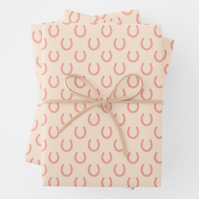 Precious Pink Horseshoes Pale Blush Cowgirl  Wrapping Paper Sheets (In situ)