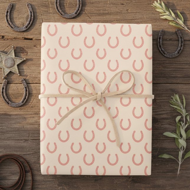 Precious Pink Horseshoes Pale Blush Cowgirl  Wrapping Paper Sheets (Precious Pink Horseshoes Pale Blush Tan Cowgirl Wrapping Paper Sheets year of horse
)