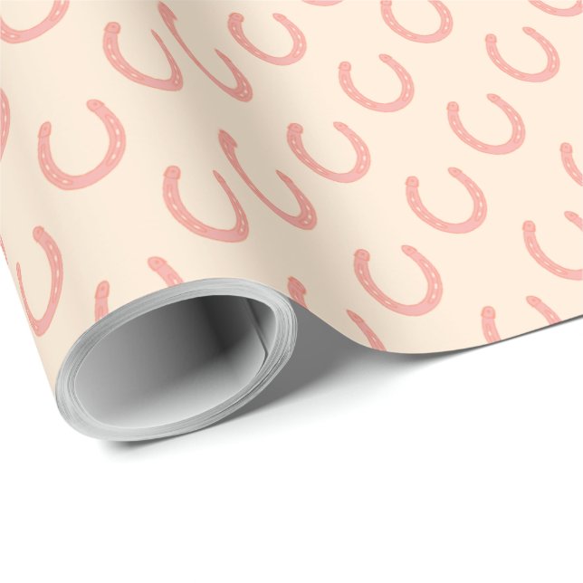 Precious pink horseshoes pattern on pale blush wrapping paper (Roll Corner)