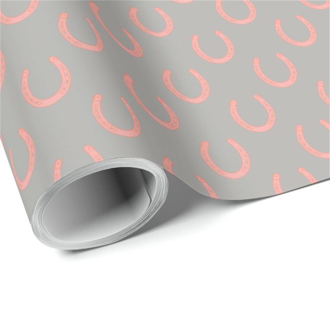 Precious pink horseshoes pattern on pale gray wrapping paper (Roll Corner)