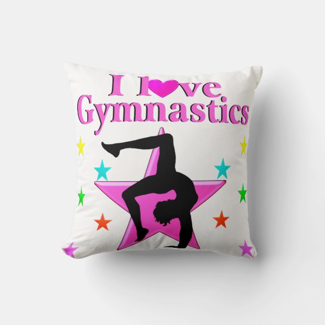 PRECIOUS PINK I LOVE GYMNASTICS DESIGN THROW PILLOW (Front)