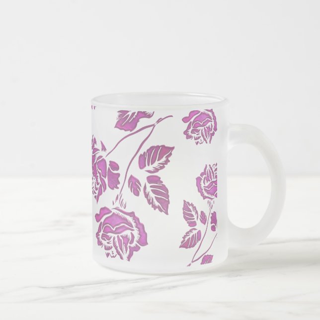 Precious Pink Rose Frosted Glass Coffee Mug (Right)