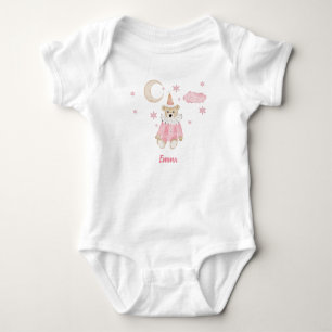 Precious Pink Teddy Bear, Moon and Stars Baby Bodysuit
