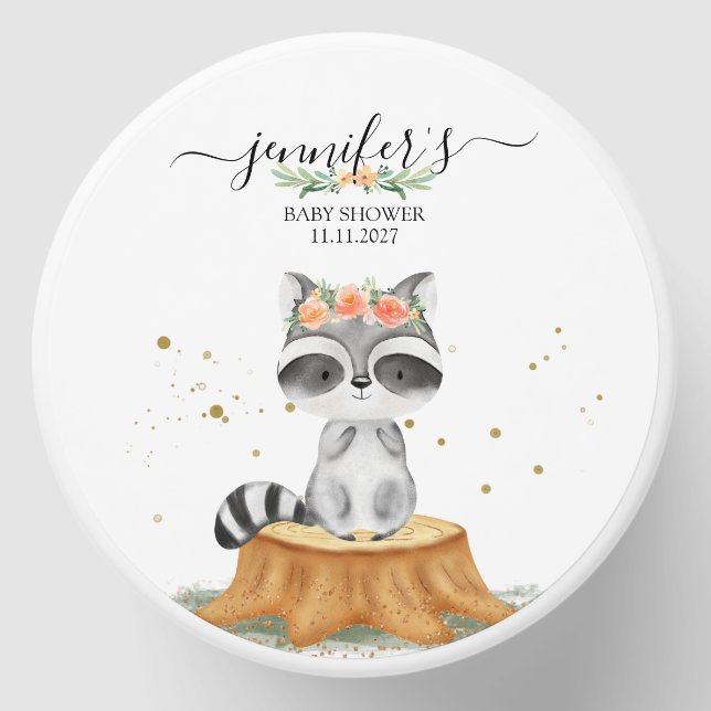 Precious Raccoon Forest Baby Shower Mini Candle Favors (Front)