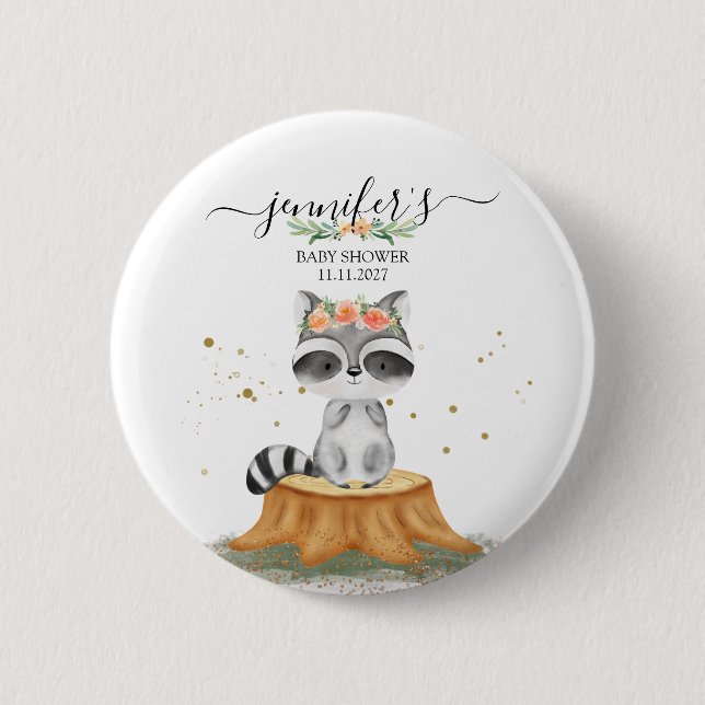 Precious Raccoon Wildlife Baby Show Button (Front)