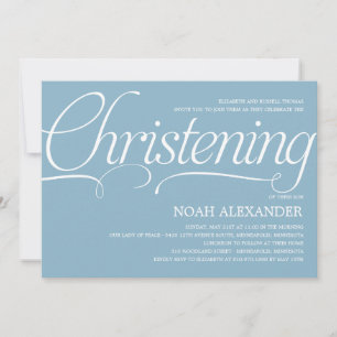 Precious Script Christening Invitation - Blue