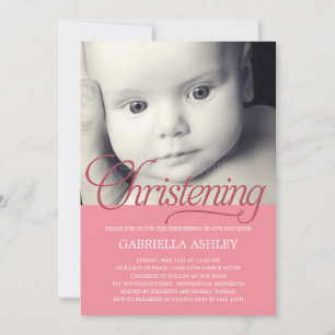 Precious Script Photo Christening Invitation -Pink