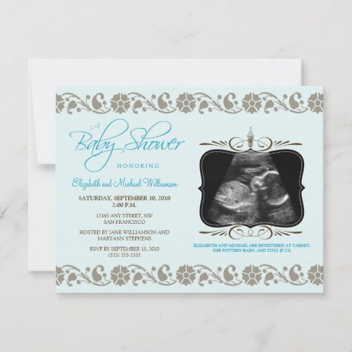 Precious Sonogram Baby Shower Invitation blue