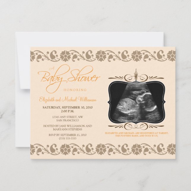 Precious Sonogram Baby Shower Invitation (peach) (Front)