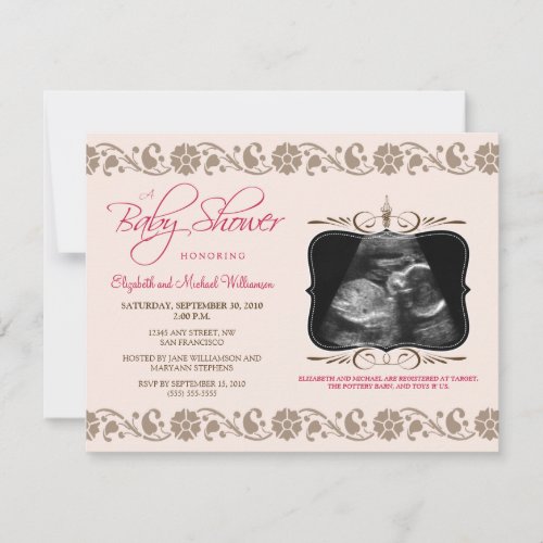 Precious Sonogram Baby Shower Invitation pink