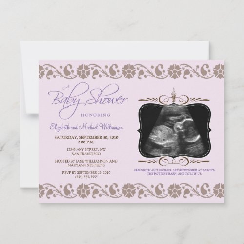 Precious Sonogram Baby Shower Invitation purple