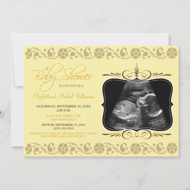 Precious Sonogram Baby Shower Invitation (yellow) (Front)