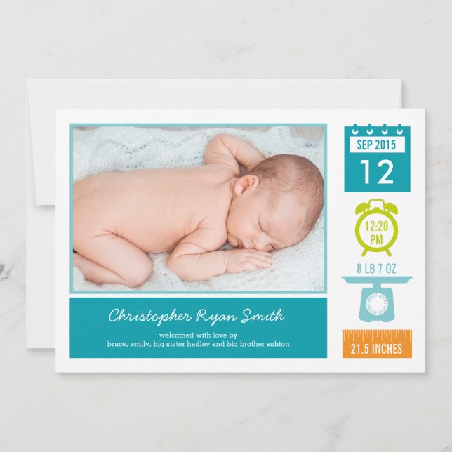 Precious Statistics Birth Announcement - Blue (Front)