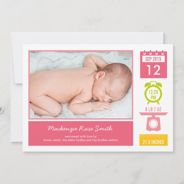 Precious Statistics Birth Announcement - Pink