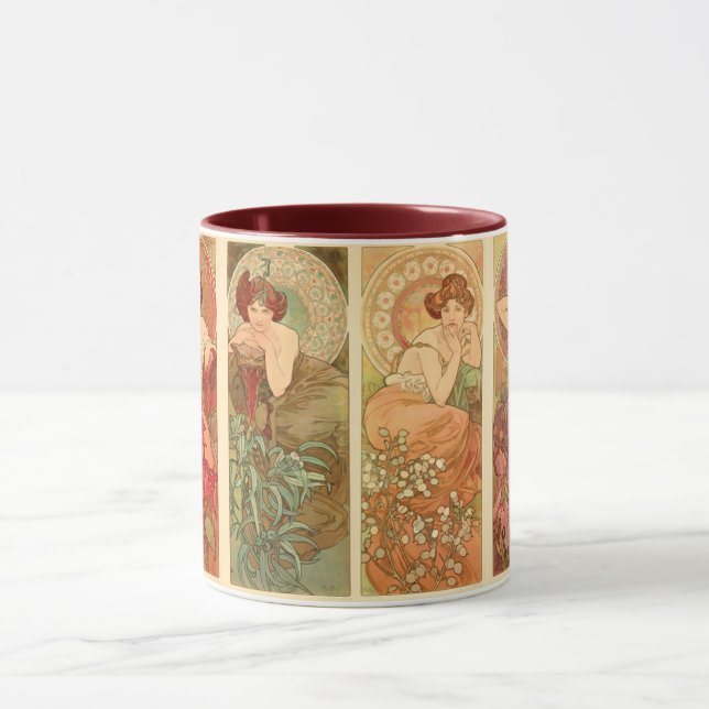 Precious Stones and Flowers, Alphonse Mucha Art Mug (Center)