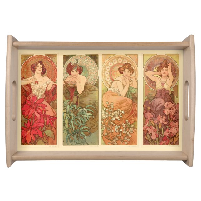 Precious Stones and Flowers, Alphonse Mucha Art Serving Tray (Front)