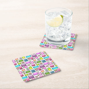 Precious stones and mother of pearl square paper coaster